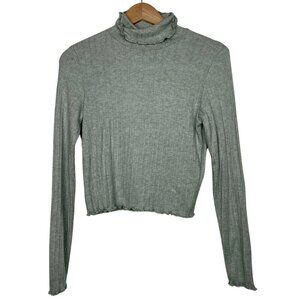 Madewell Soft Ribbed Lettuce Sage Green Long Sleeve Crop Turtleneck Sweater